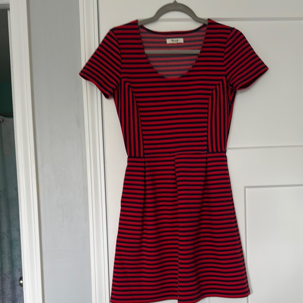 Madewell Red and Blue Striped Fit and Flare Mini Dress size 4